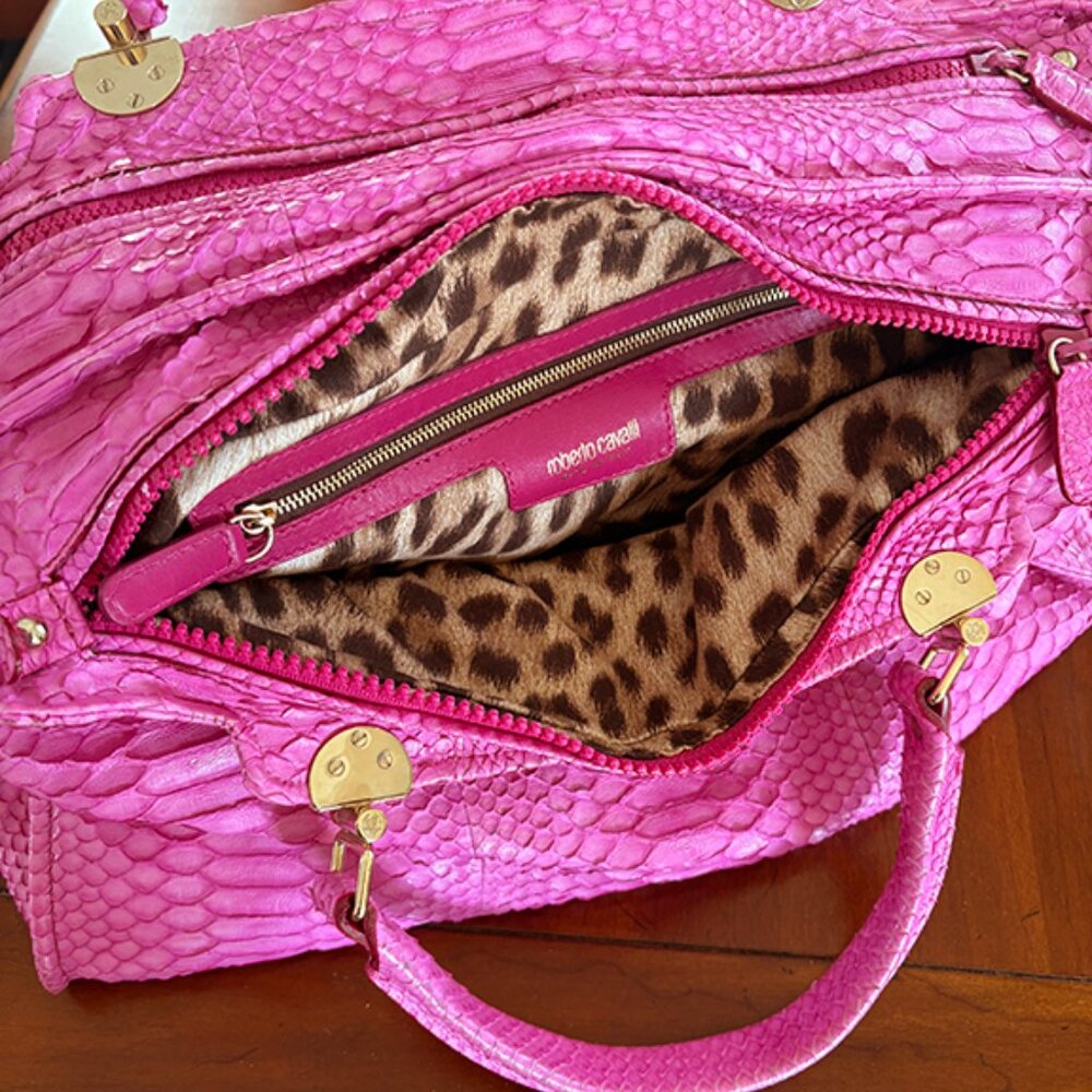 Roberto Cavalli Pink Snake Python Xlarge Grande D… - image 5